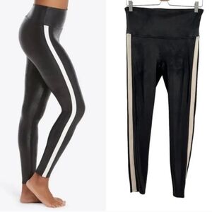 Spanx Faux Leather Side Stripe Legging Black High Waisted 20187R Women’s Sz M